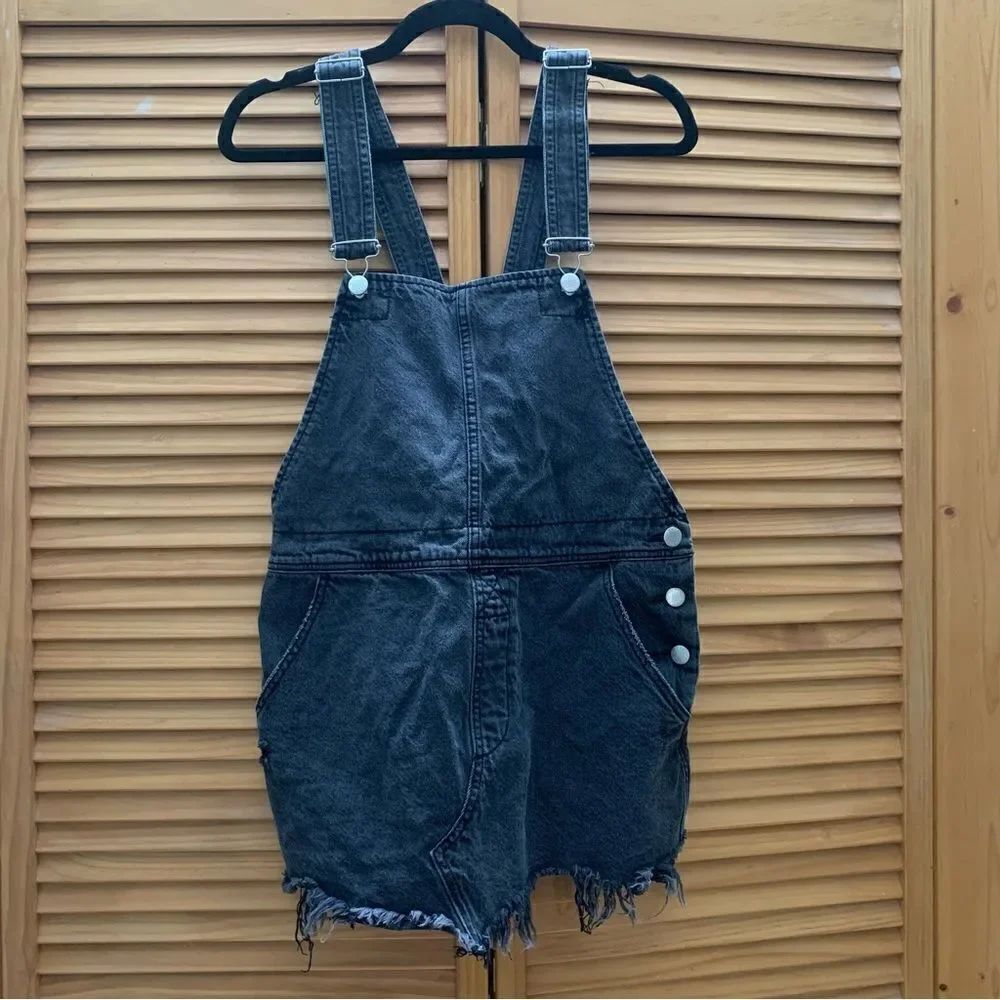 Free People Black Denim Overall Dress Medium